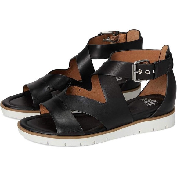 Söfft Mirabelle Black Leather Ankle Strap Sandals Comfort Platform Shoes Sz‎ 8.5 - Picture 1 of 12